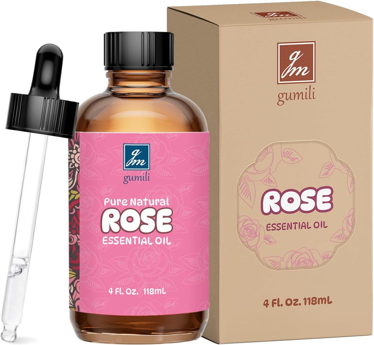Rose Essential Oil 4 Oz, 100% Pure Natural Rose Oil for Diffuser, Skin, Hair, Body, Face Care