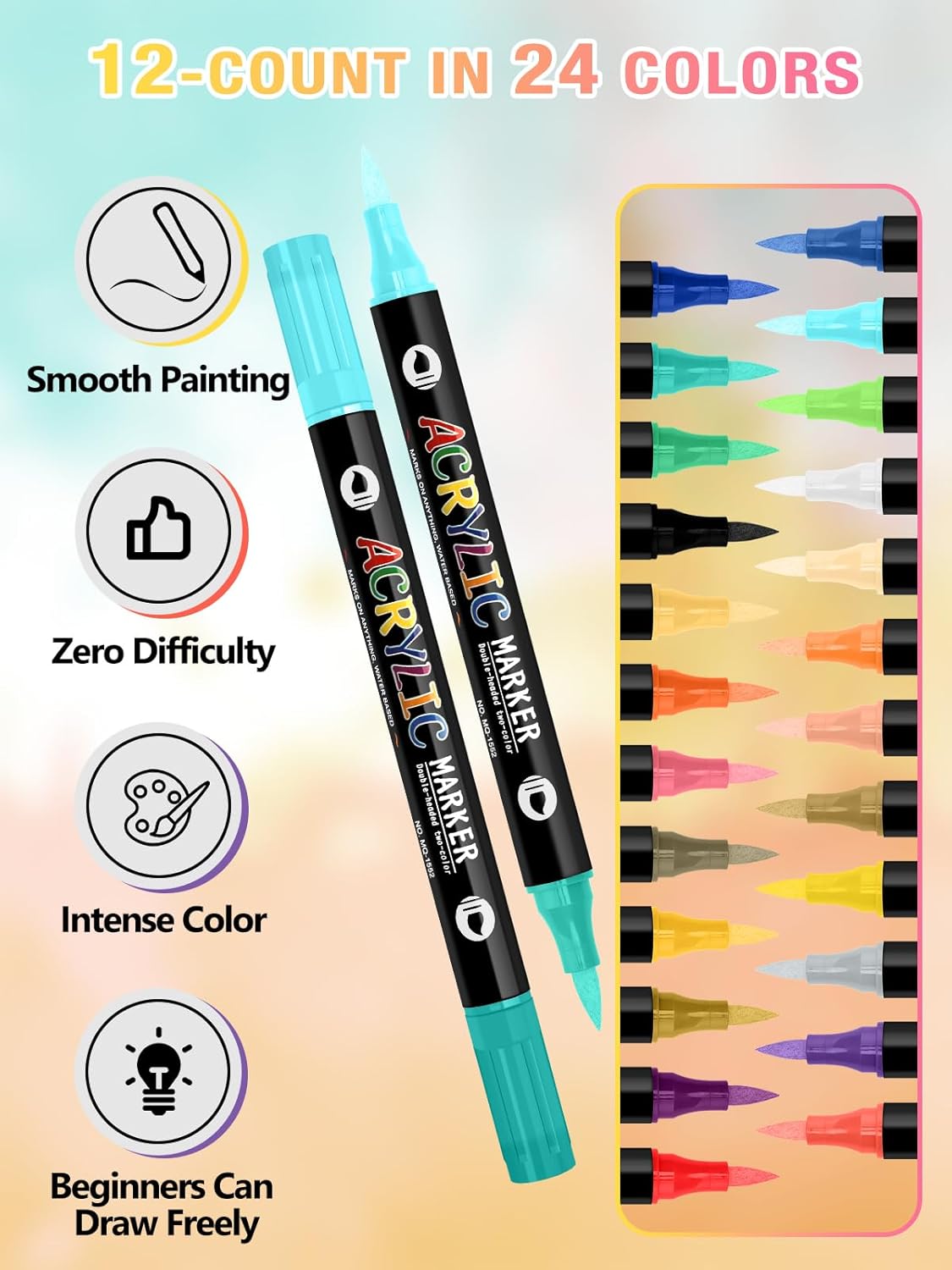 EBANKU 24 Color Nail Art Pens Set 3D Acrylic Paint Nail Art Quick-Drying Nail Point Dotting Liner