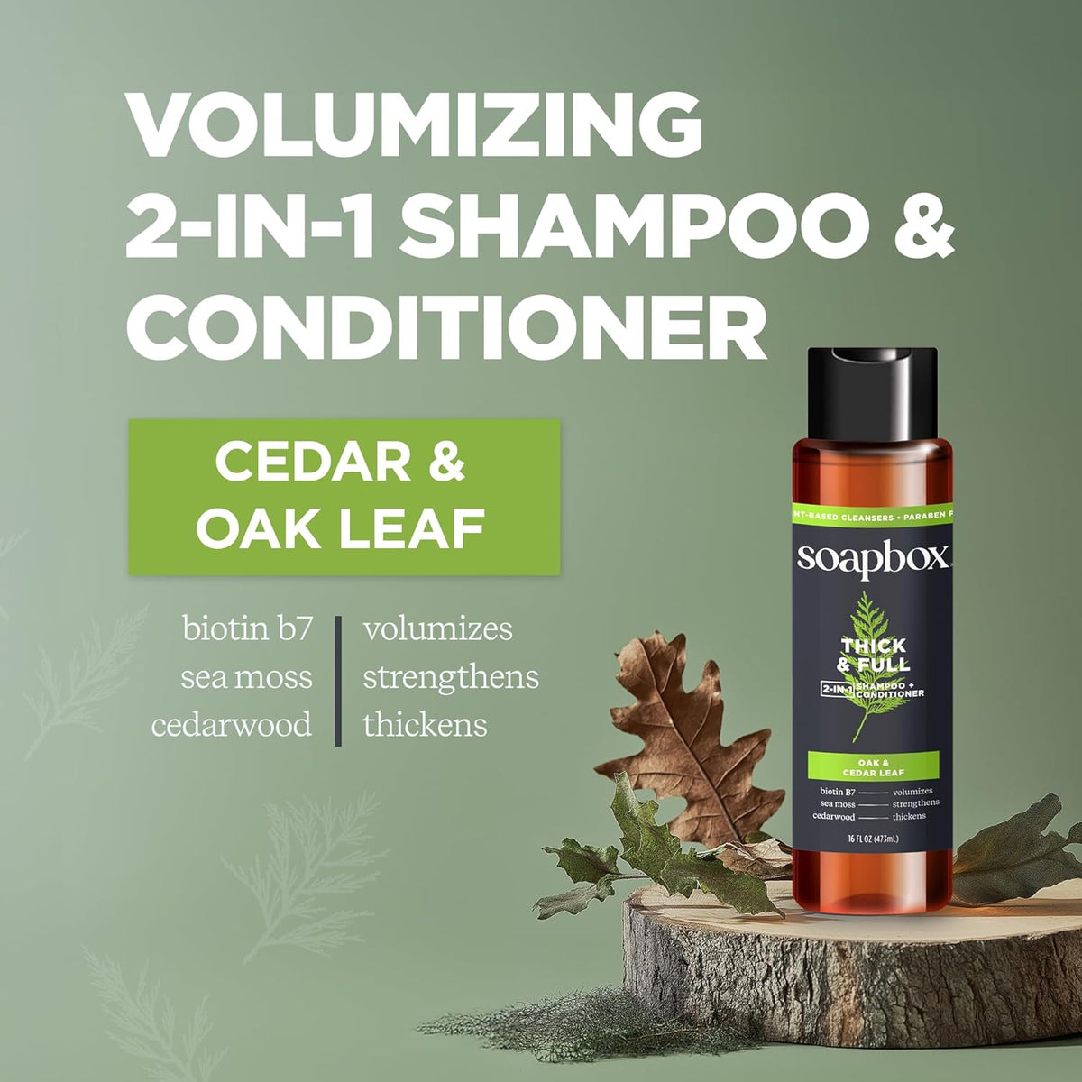 Soapbox Men's Thick and Full 2 in 1 Shampoo and Conditioner Men, Natural Mens Shampoo and
