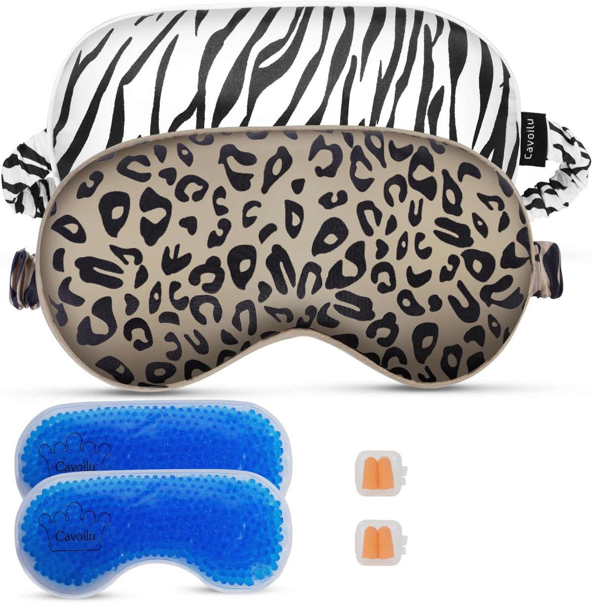 Sleep mask w/Cooling Gel Eye Mask, 2Packs Heated Eye Mask for Sleeping, Reusable Ice Silk Blackout