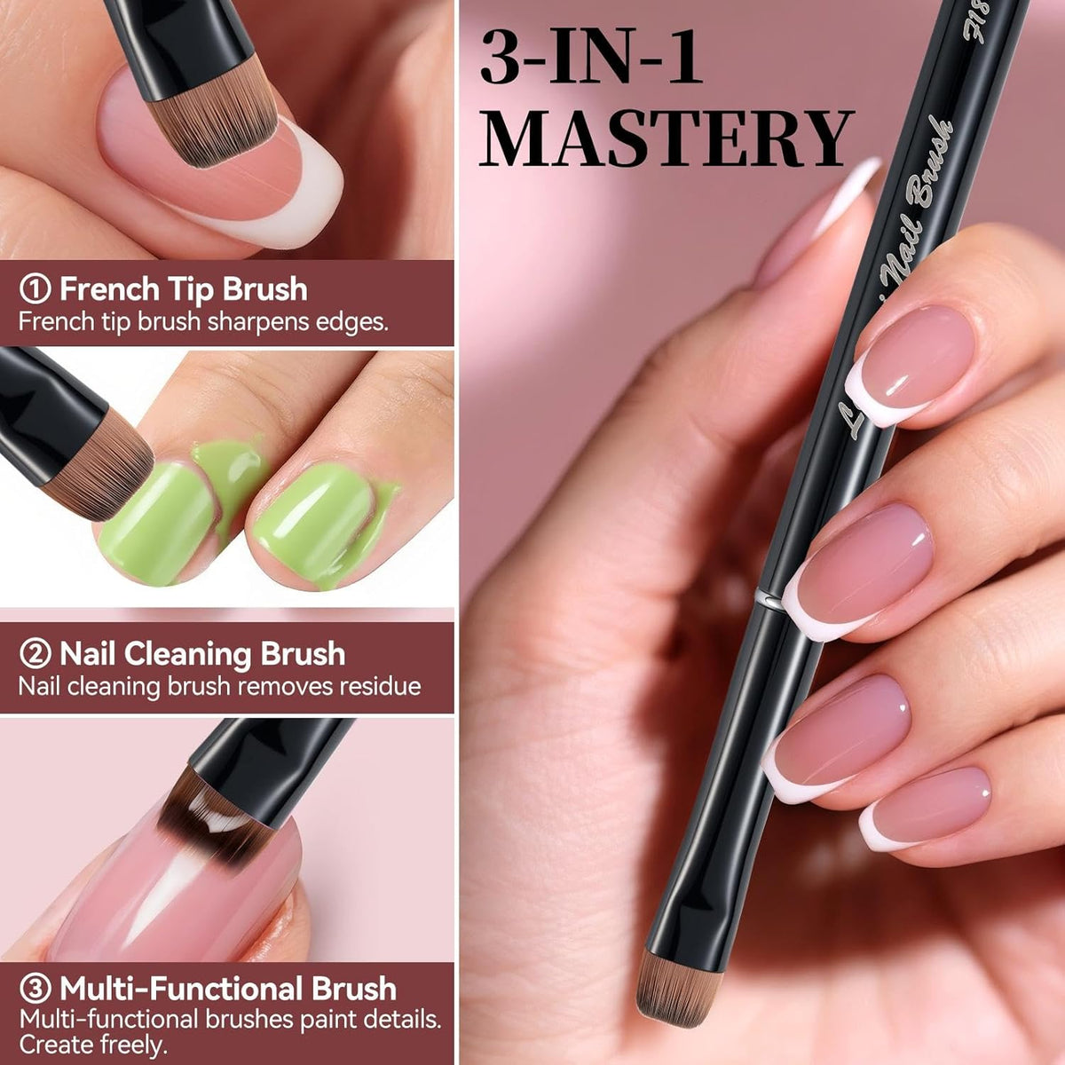 Nail Brush for French Tip, Nail Cleaning Brush for Gel & Acrylic - Professional Kolinsky Sable