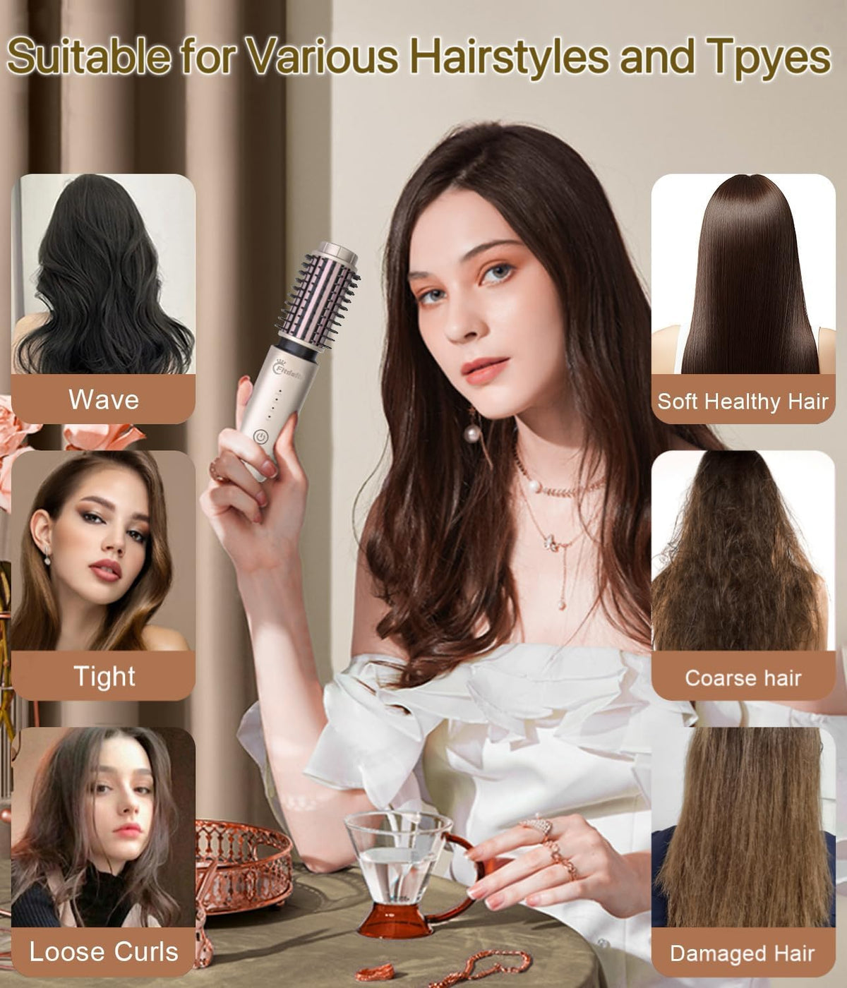 Cordless Hair Curling Iron Brush, 1.5" Mini Cordless Hair Curler, 3-in-1 Travel Curling Brush Hair