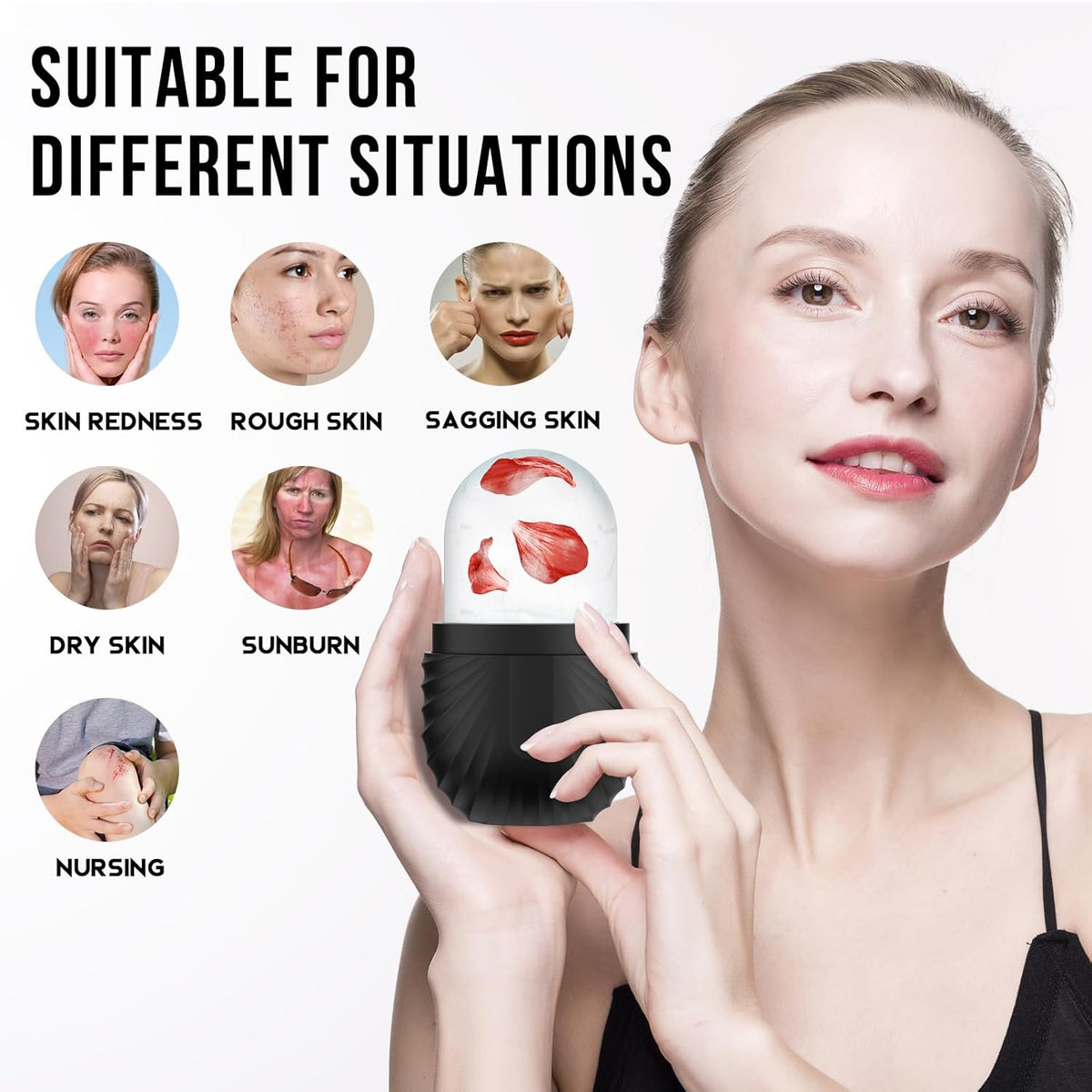 Ice Roller for Face and Eye, Reusable Silicone Ice Facial Roller Ice Holder, Face Ice Mold Skin