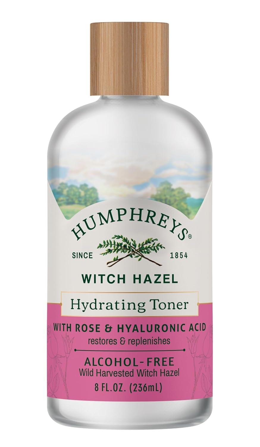 Humphreys Witch Hazel Hydrating Toner | Wild Harvested Witch Hazel & Rose | Natural, Alcohol-Free