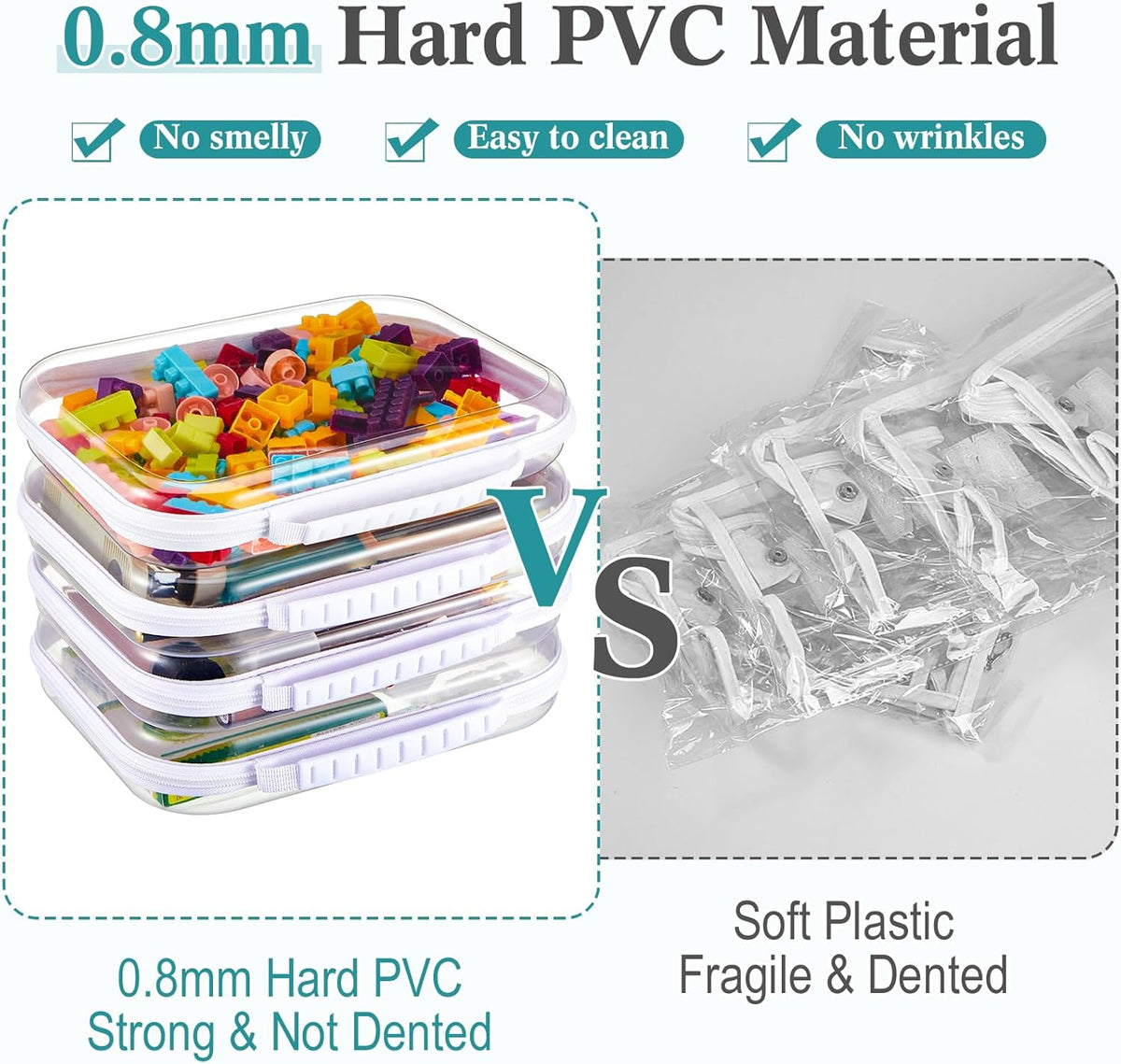 Sanwuta 4 Pcs Clear Hard Zipper Case with Handle Office Storage Cases Hard Plastic Pouches