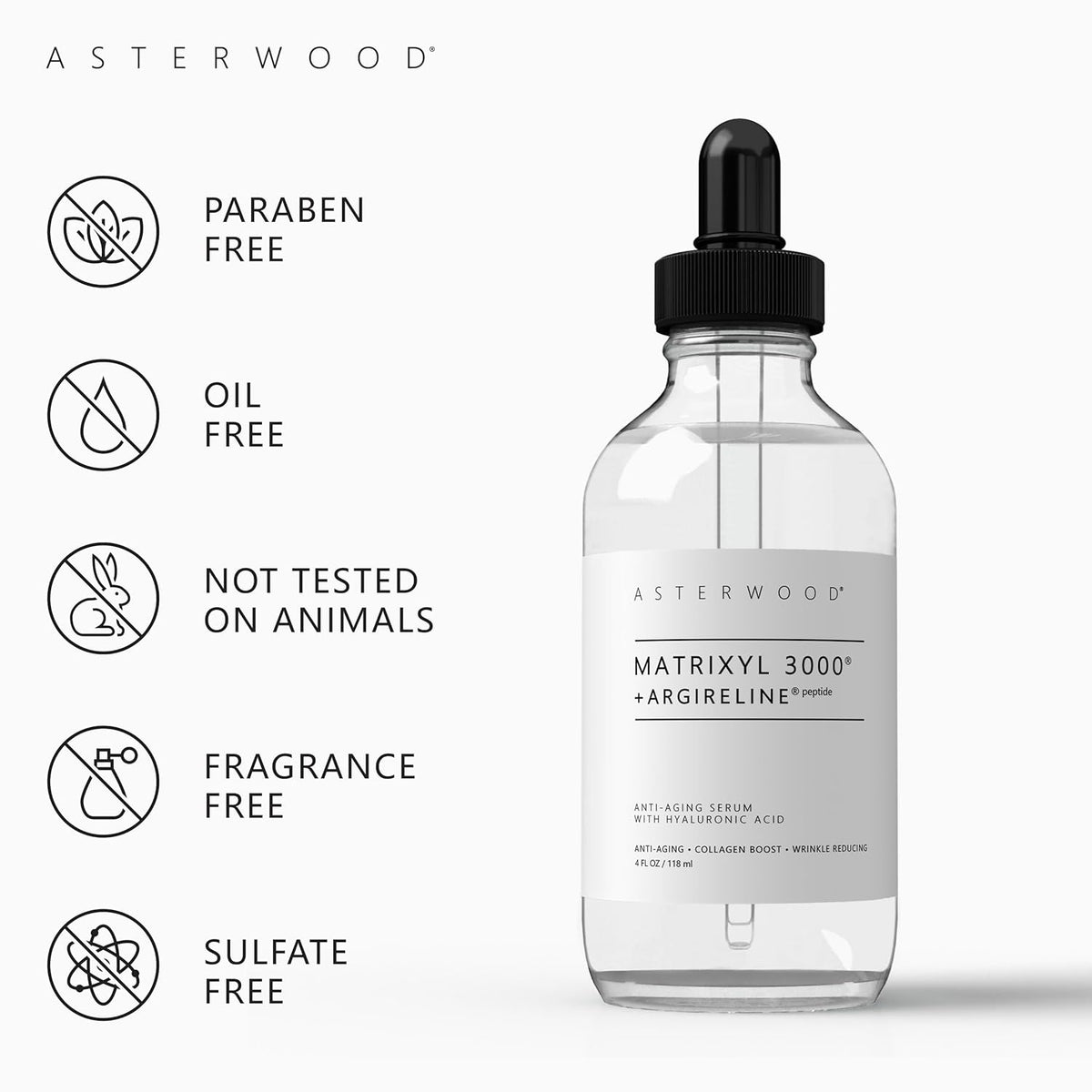 Asterwood Matrixyl 3000 + Argireline Serum with Hyaluronic Acid - Anti-Aging, Wrinkle Reducing