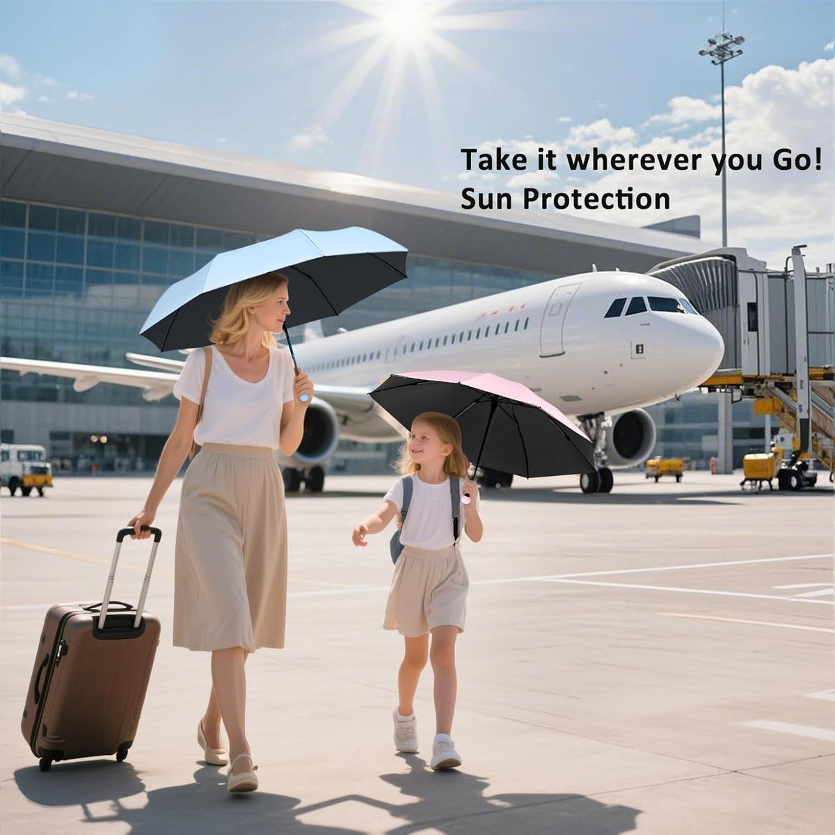 BAODINI Travel Essentials Mini Umbrella for Purse With Case Small Compact UV Sun Protection