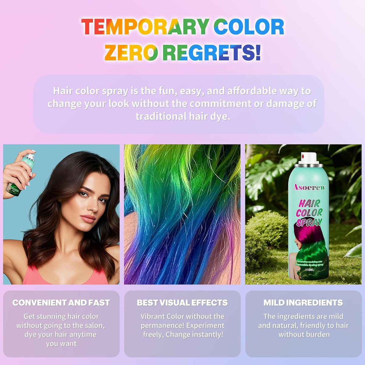 Black Hair Spray,Hair Color Spray Dye,Temporary Hair Color Spray for Kids Women Men,Color Hair