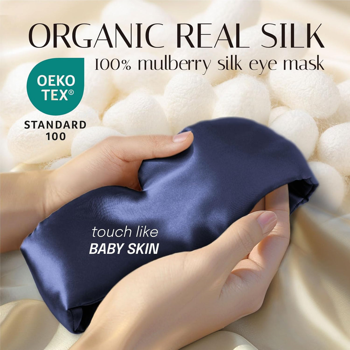 Silk Sleep Mask Soft Pressureless: 100% Mulberry Silk for Eye Skin Anti Wrinkles, Large Size for