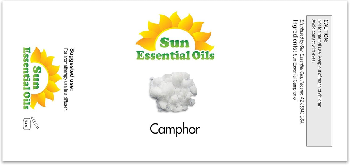 Sun Essential Oils – 16 oz Camphor Essential Oil with Dropper for Diffuser, Skin, Aromatherapy