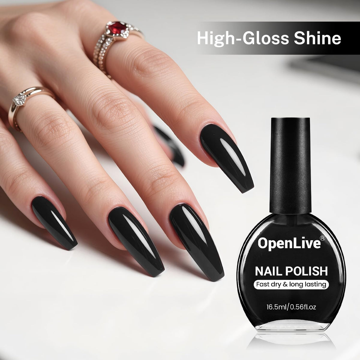16.5ml Black Nail Polish Large Volume Quick Drying Nail Polish, Fast Drying and Long Lasting Color