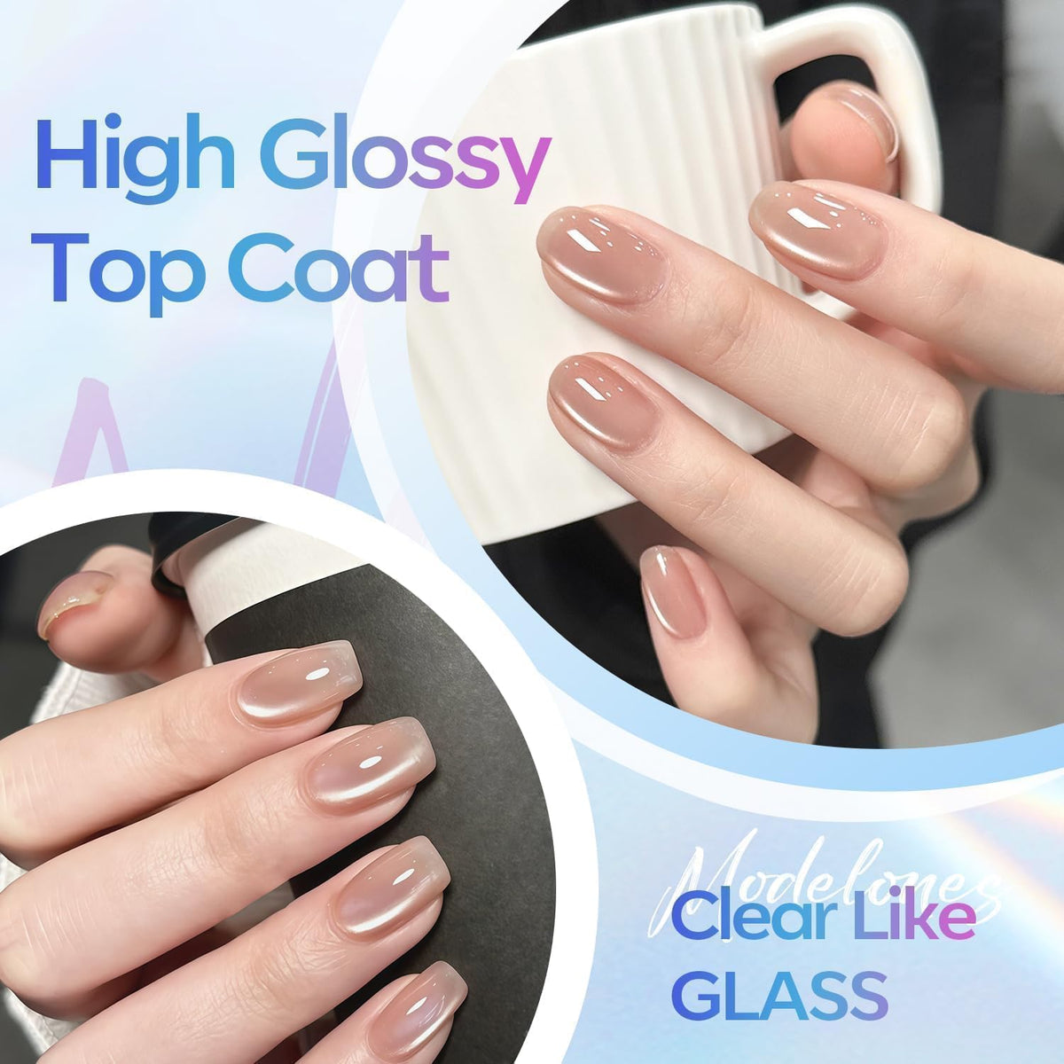 modelones Gel Top Coat, 15ml No Wipe Gel Nail Polish High Gloss Top Coat Shiny Long Lasting Clear