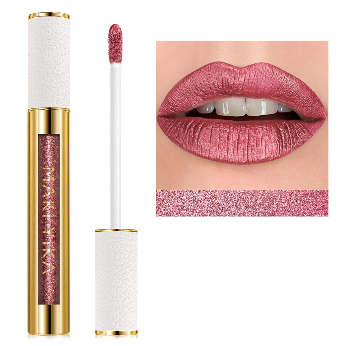 MAKI YIKA Red Lipstick for Women Metallic Lipsticks Glitter Long Lasting Lipstick No Smudge No