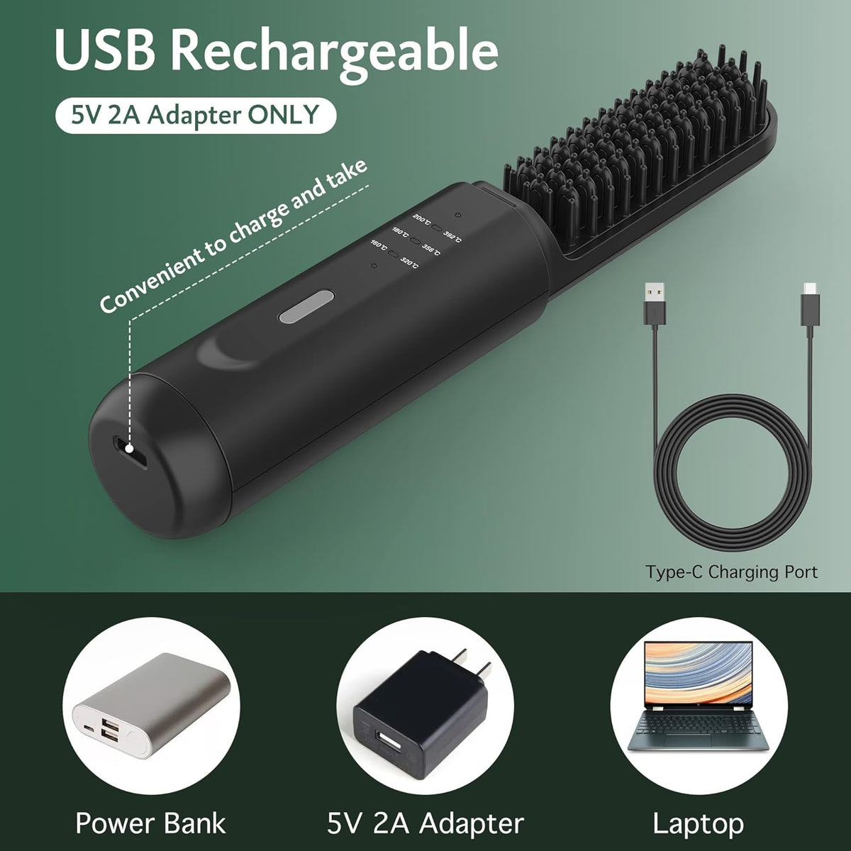 Beard Straightener for Men, Portable Cordless Heated Hair & Beard Straightening Brush with