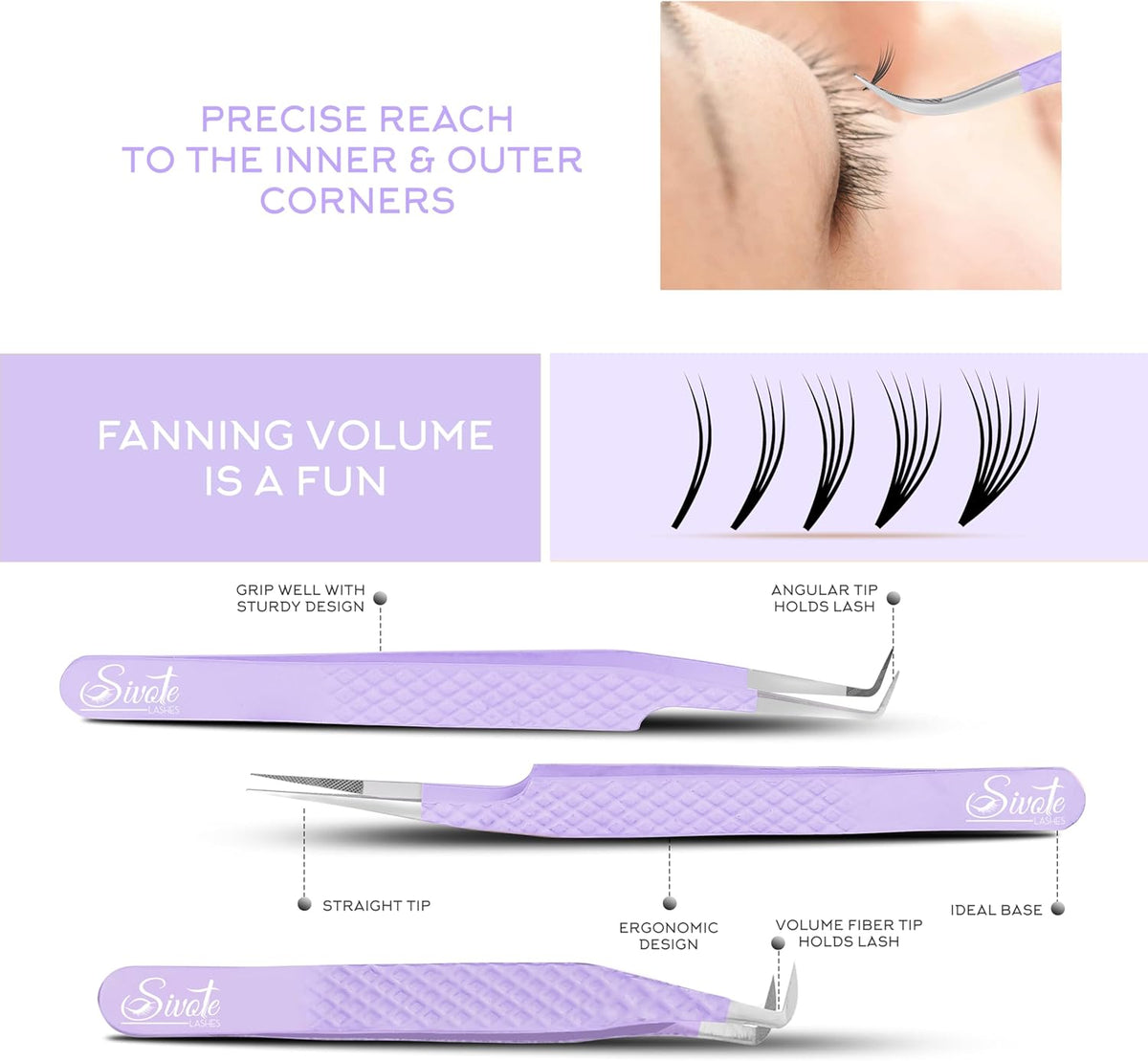 SIVOTE Lash Tweezers for Eyelash Extensions, Pack of 5 Purple – Lash Extension Tweezers Set with