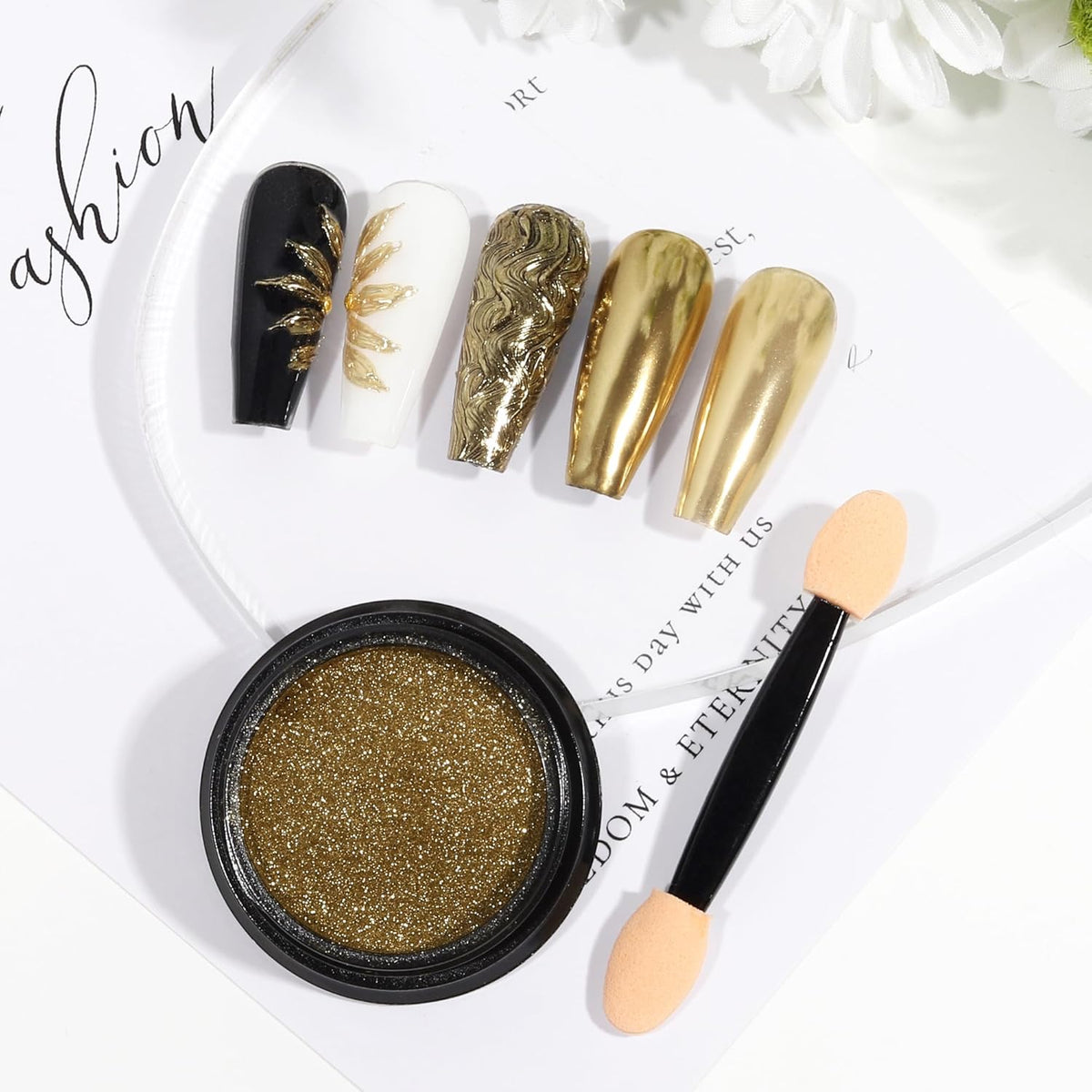 Artdone Chrome Nail Powder, Light Gold Iridescent Aurora Powder Metallic Mirror Effect Pigment