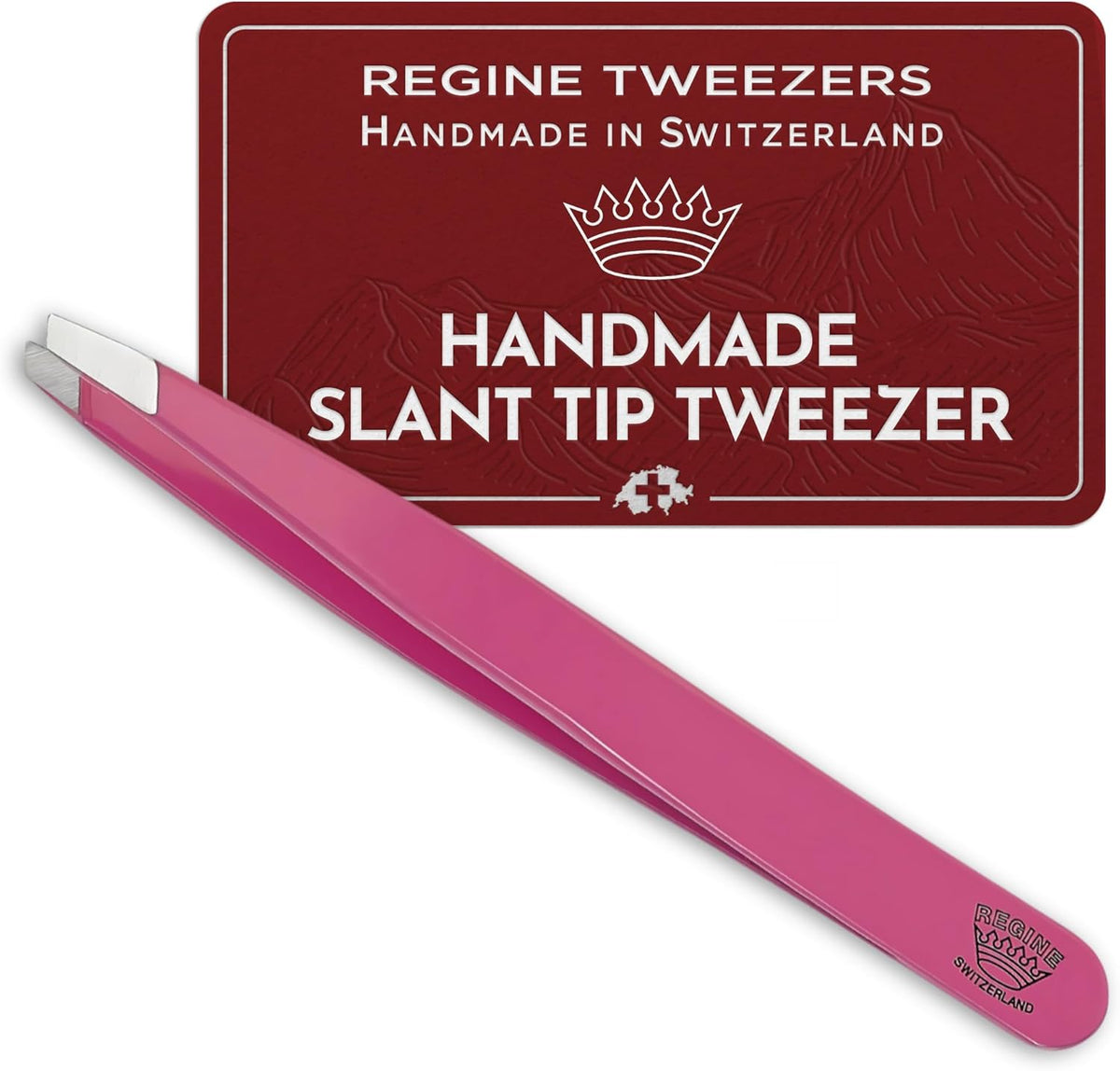Slant Tweezer - Handmade in Switzerland - Professional Eyebrow & Facial Hair Remover - Etched