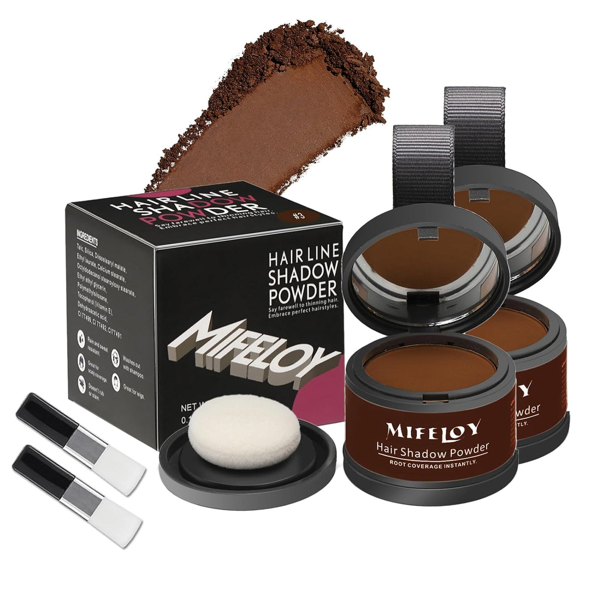 2 Pack Root Touch Up and Gray Coverage Powder for Hair, Beard, Eyebrow, and Thinning Hairline