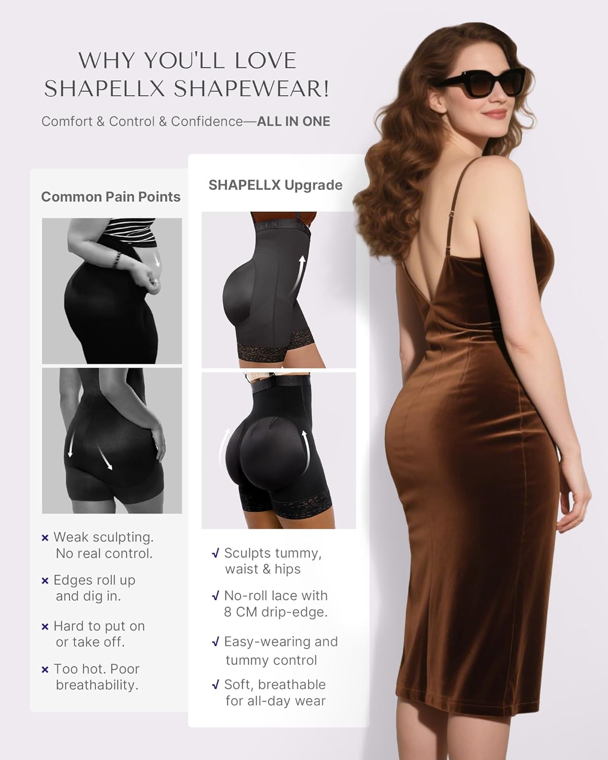 SHAPELLX Shapewear for Women Tummy Control Faja Body Shaper Butt Lifting Plus Size Shapewear