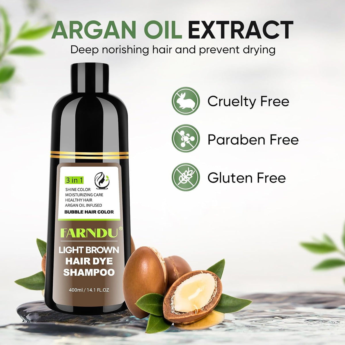 Light Brown Hair Dye Shampoo for Women Men, Instant Gray Hair Coverage Natural Herbal Hair Color