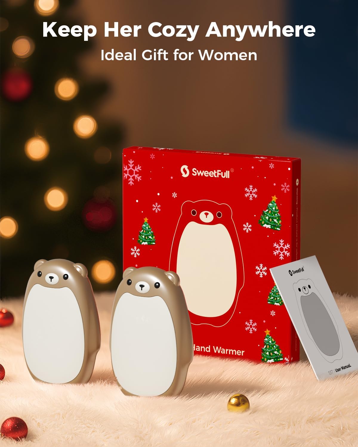 SWEETFULL Hand Warmers Rechargeable – Cute Bear, 2 Pack Magnetic Hot Hands, Reusable Electric