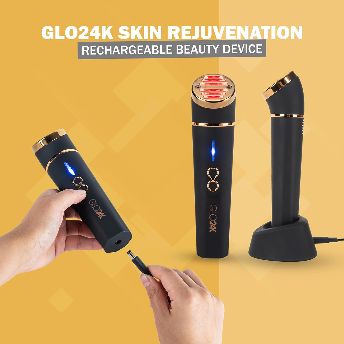 GLO24K Red Light Beauty Device for Face & Neck – 3-in-1 Facial and Neck Massager with Triple LED &