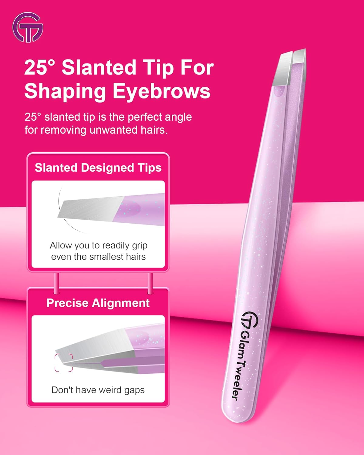 Expert Slant and Point Tip Tweezer Set with Exclusive Storage & Carrying Case, GlamTweeler Sharp &