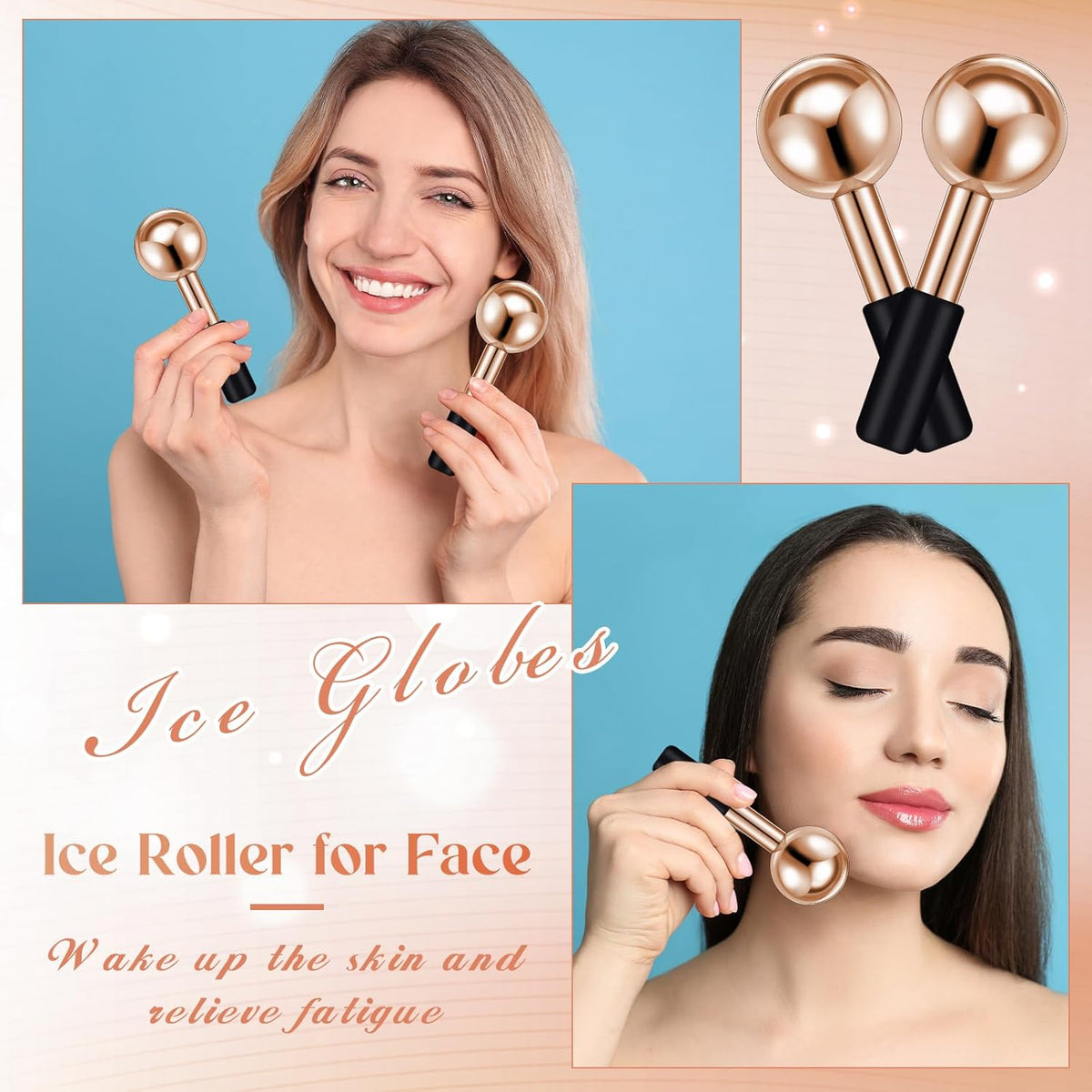 Baderke 2 Pcs Ice Globes for Face Stainless Steel Cooling Globes Unbreakable Cooling Roller Women