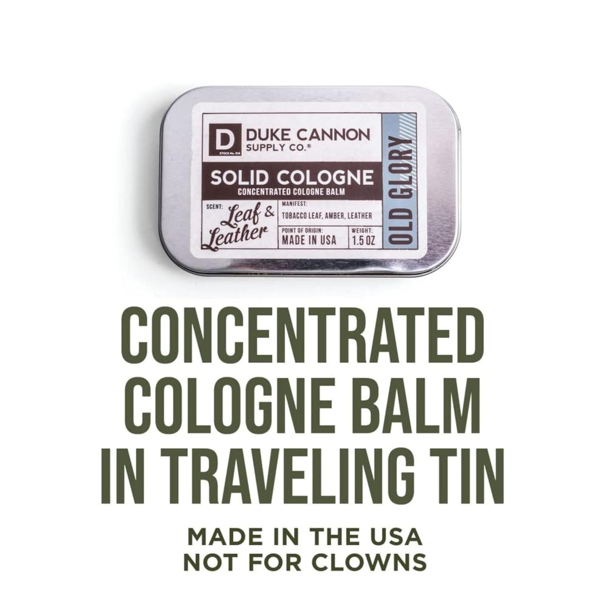 Duke Cannon Solid Cologne - Old Glory Premium Concentrated Cologne Balm, Fresh Tobacco, Amber, and