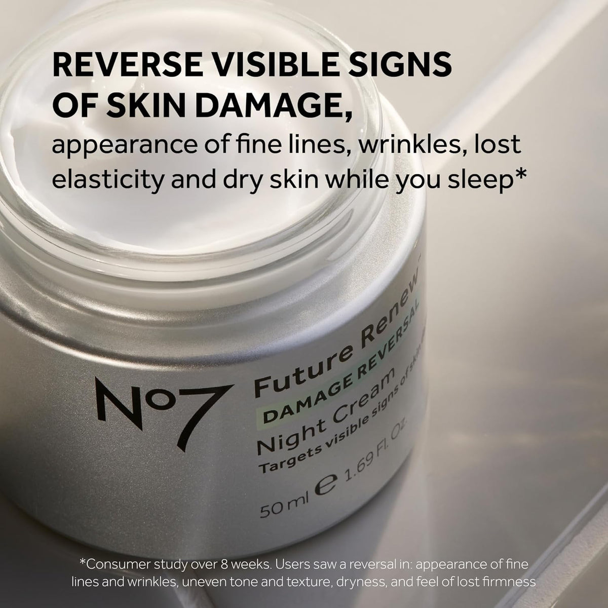 No7 Future Renew Damage Reversal Night Cream - Anti Aging Face Moisturizer - Infused with Peptide