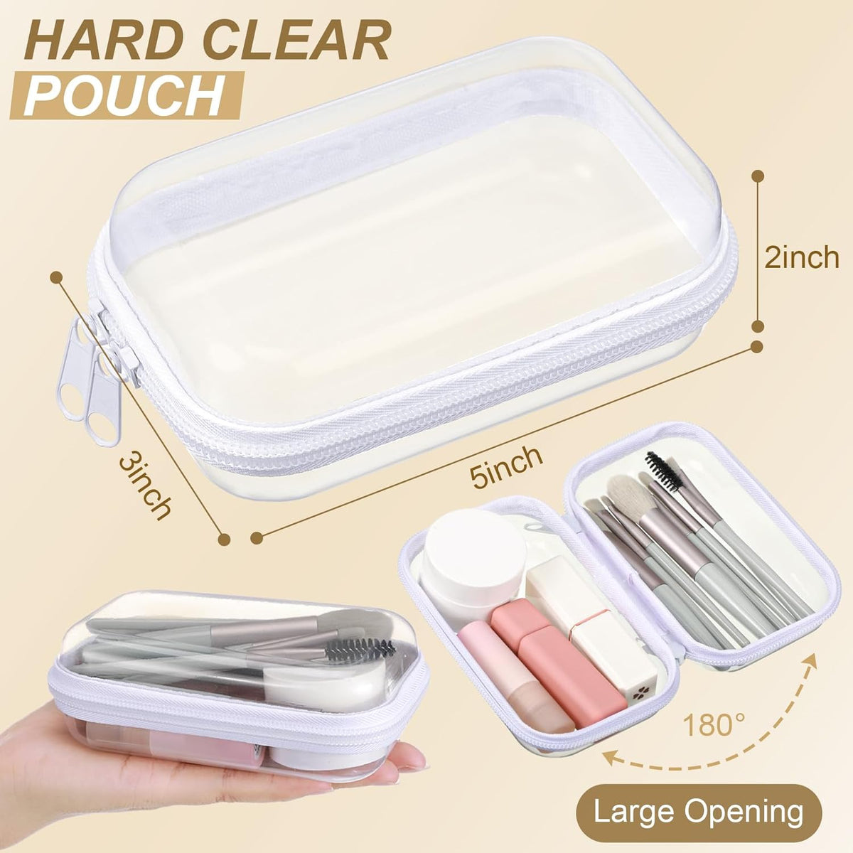 Hoolerry 3 Pcs Clear Hard Zipper Case Plastic Pouch Transparent Hard Case Clear Makeup Bag Portable