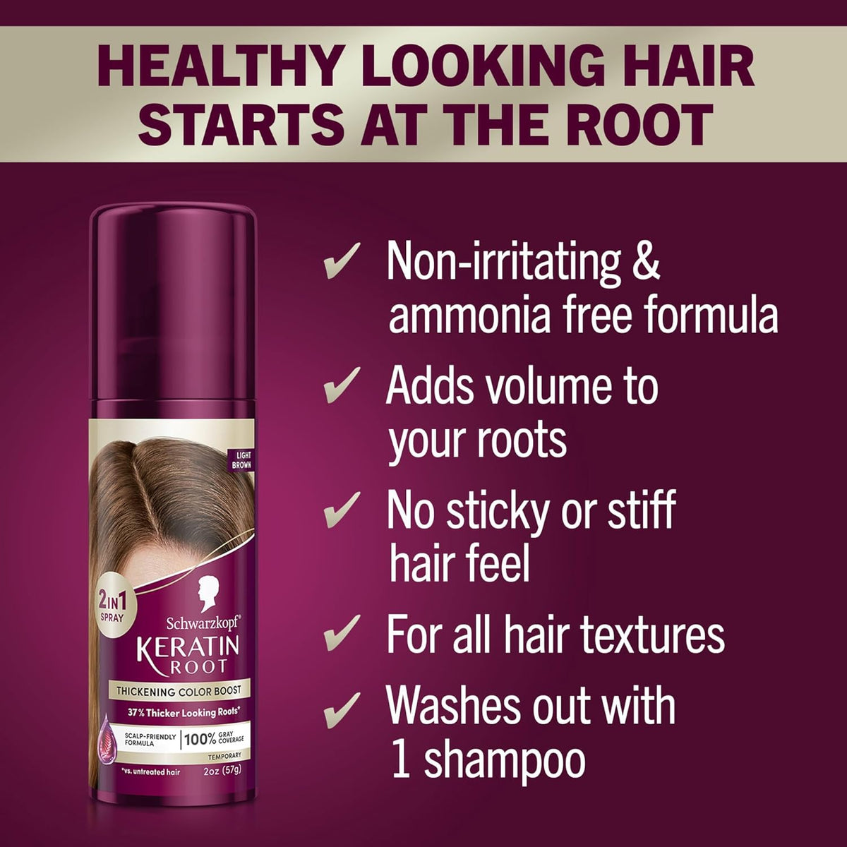 Schwarzkopf Keratin Color Root Temporary Hair Color Spray, Light Brown - Salon Inspired Temporary