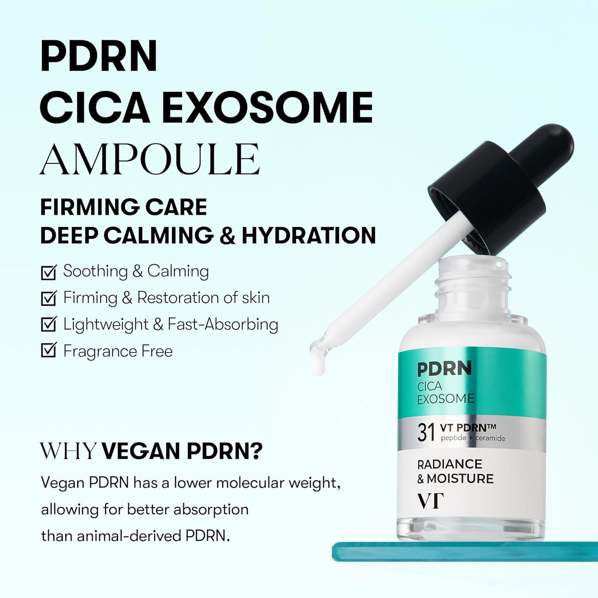 VT COSMETICS PDRN Cica Exosome Ampoule, Firming Serum with Peptide & Ceramide for Anti-Aging