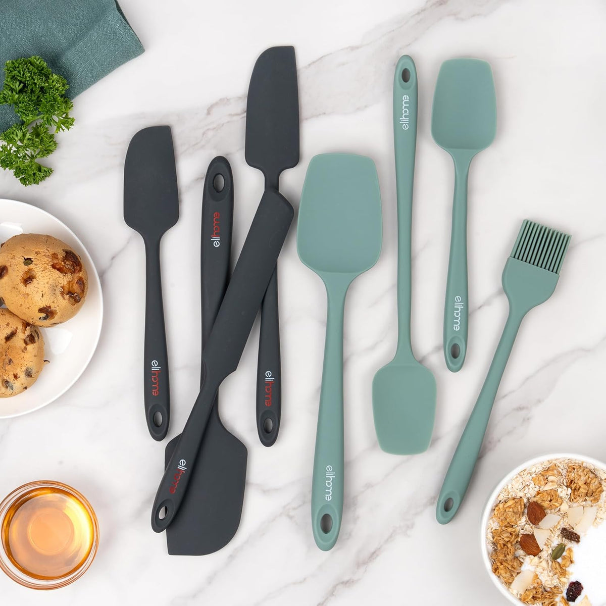 Elihome Mini Silicone Spoonula - Non-Stick Heat Resistant Silicone Scraper Spatula for Mixing
