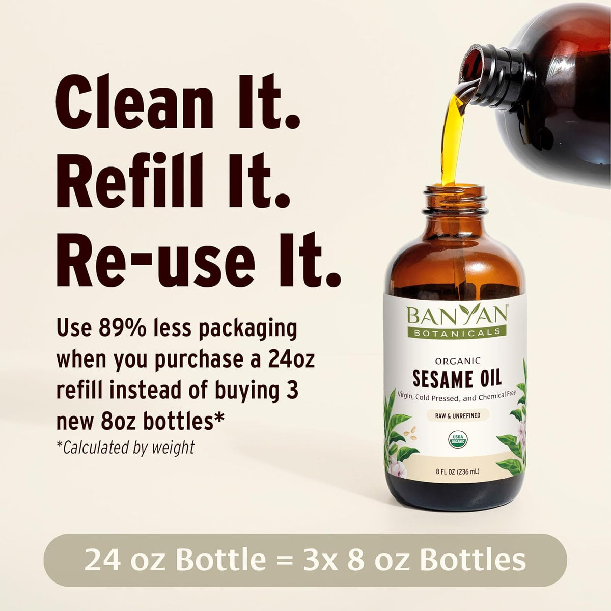 Banyan Botanicals Sesame Oil – Organic & Unrefined Sesame Oil for Skin, Body, Hair & More