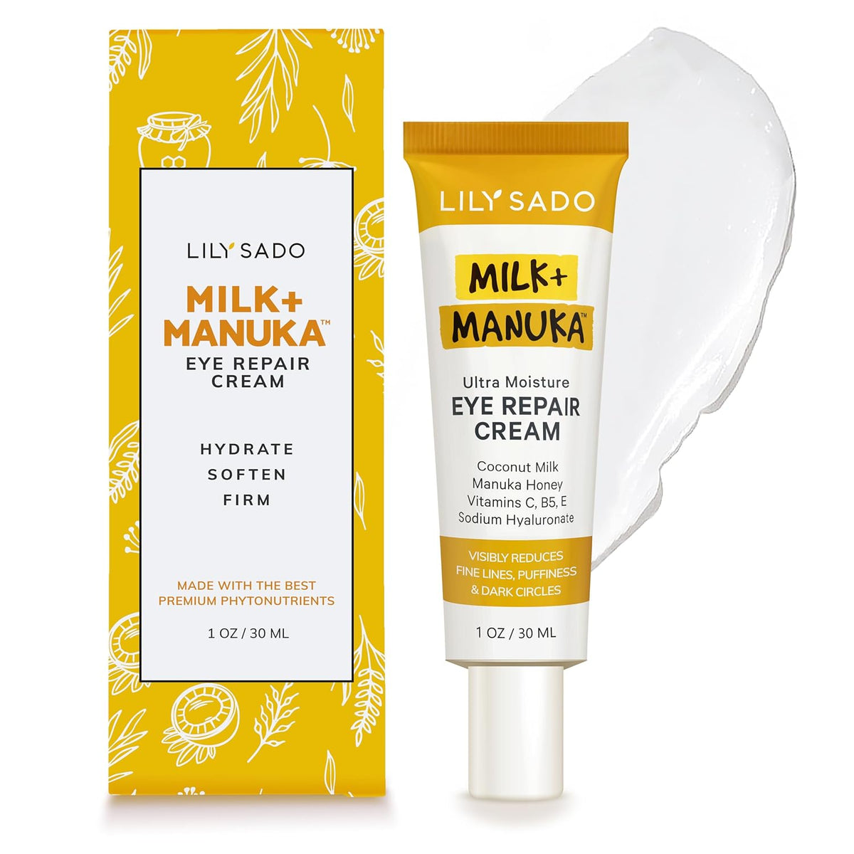 LILY SADO MILK+MANUKA™ Eye Repair Cream - Anti-Aging Natural Gentle Formula w/Coconut Milk, Manuka