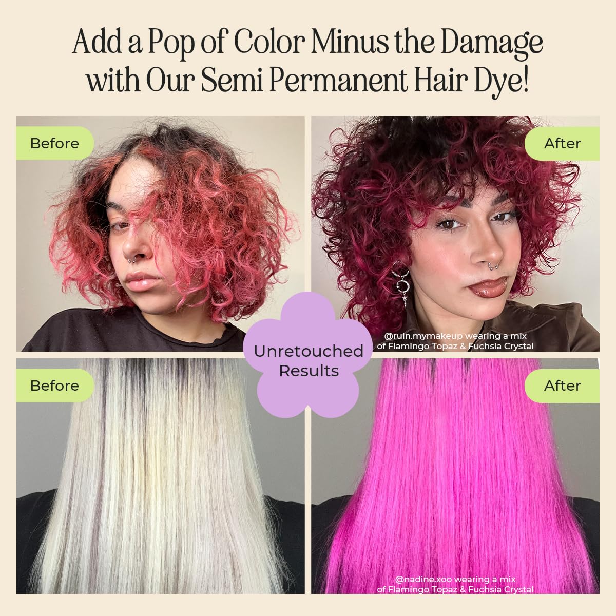 INH Semi Permanent Hair Color | Color Depositing Conditioner | Pink Hair Dye | No Bleach, No