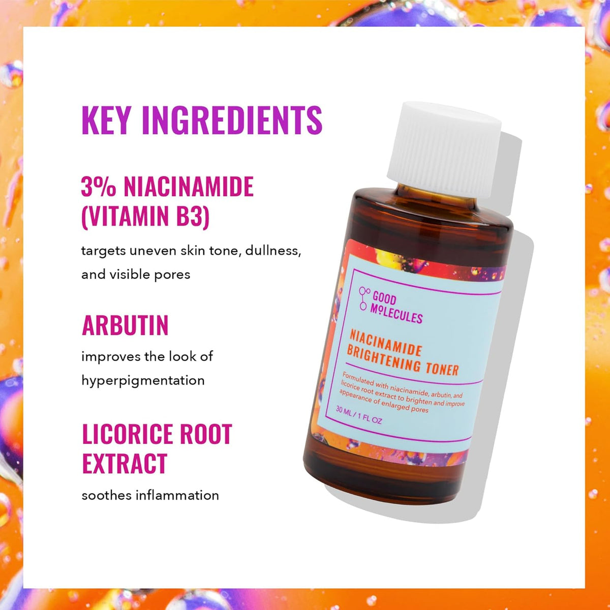 Good Molecules Niacinamide Brightening Toner - Toner for Face with Niacinamide and Arbutin for Skin