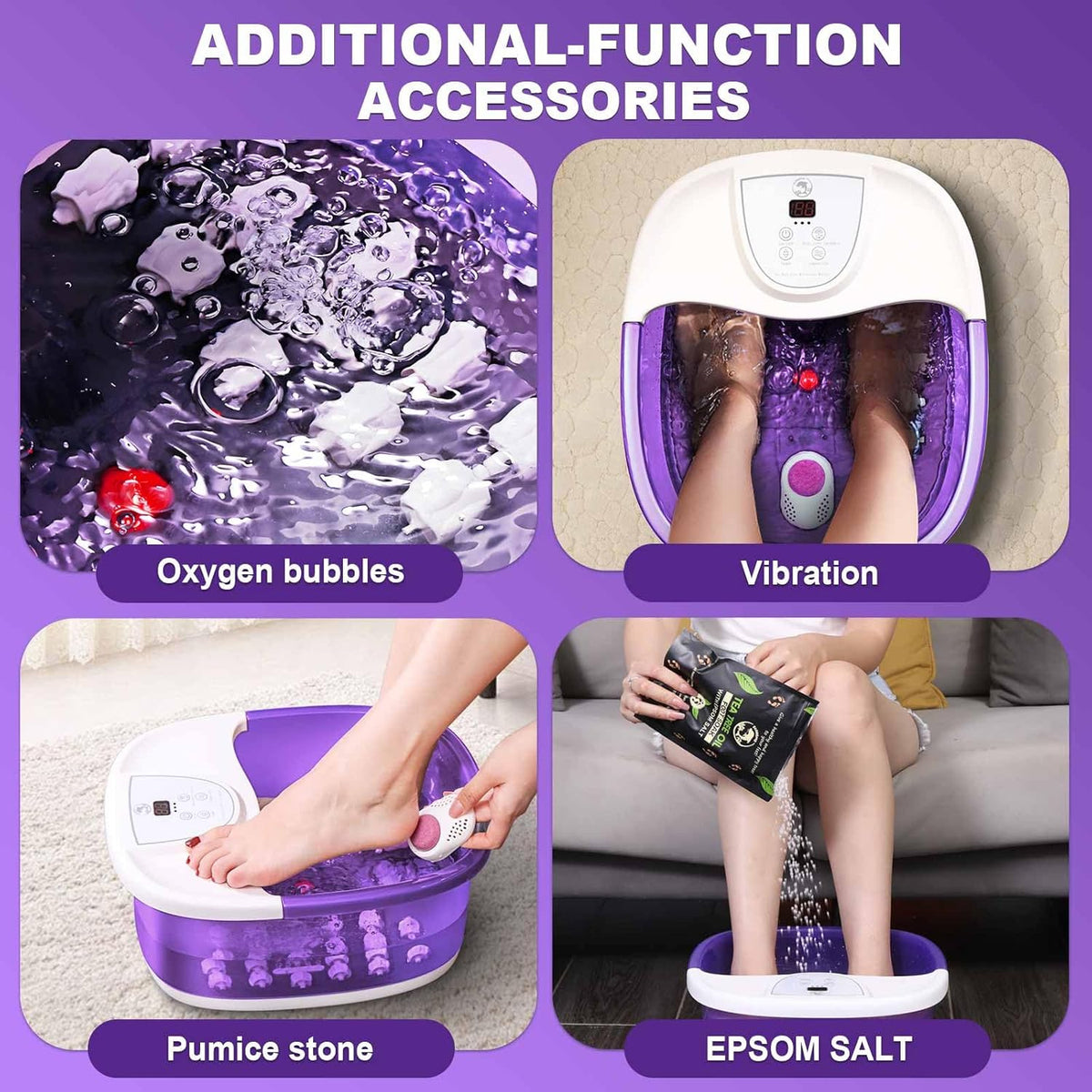 Foot Spa Bath Massager with Heat [2025 Upgraded], Vibration, Temperature Control, Jets, Bubbles and