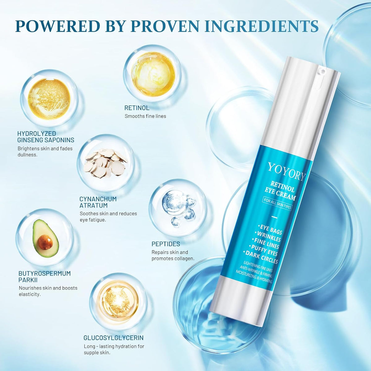 Retinol Under Eye Cream - Anti-Aging Eye Cream for Eye Bags, Dark Circles, and Fade Wrinkles, Fine