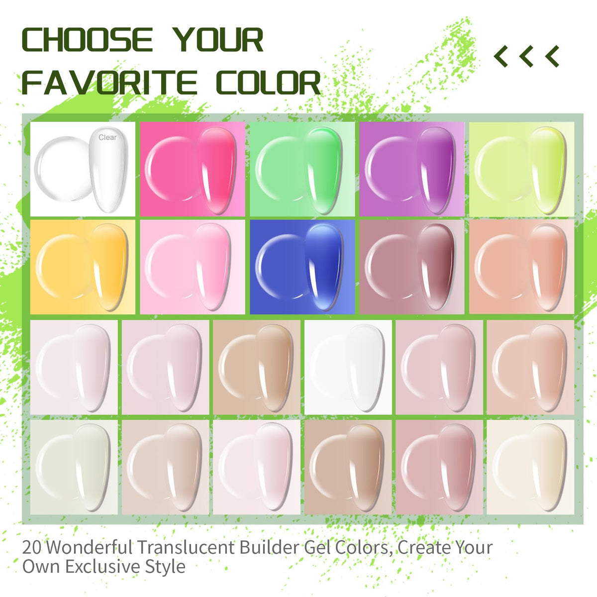 JODSONE Builder Color Gel Top Coat Base Coat Extension Gel 24 PCS Kit Long Lasting High Gloss Gift