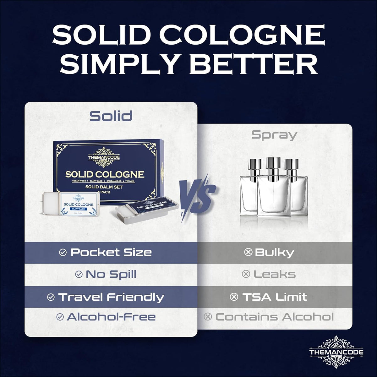 Solid Cologne for Men, Stocking Stuffers, Gifts for Men, Sandalwood, Vetiver, Cedarwood, Sage