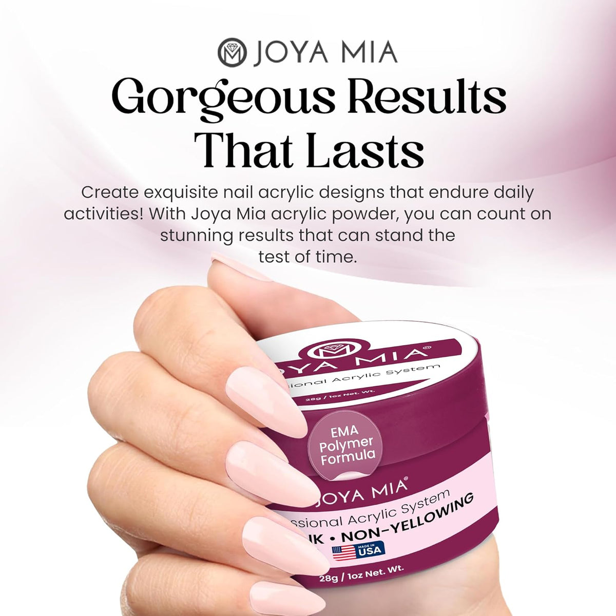 Joya Mia Acrylic Powder for Nails, MMA-Free, Super Adhesion Professional Powder for Flawless &