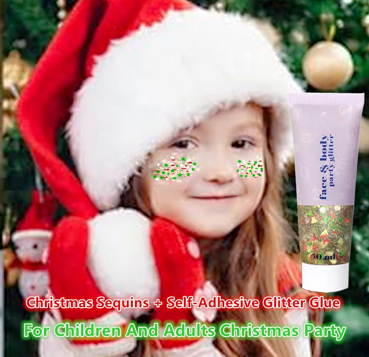 Go Ho Christmas Body Hair Face Glitter Gel,Christmas Glitters Face Paint,Holographic Colorful