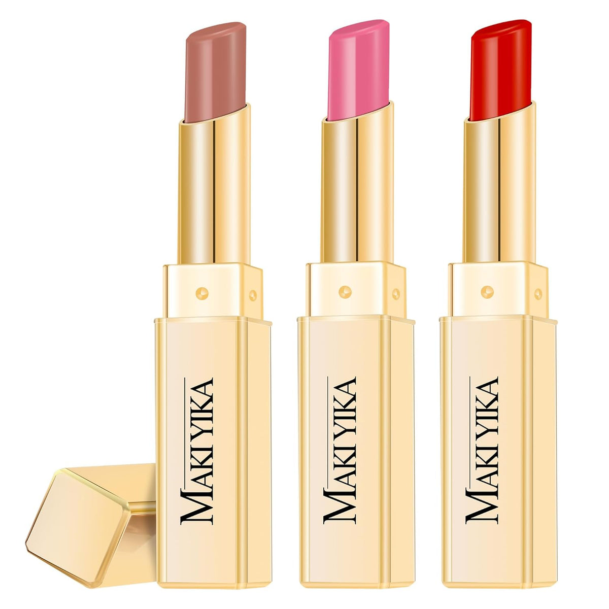 3Pc Moisture Lipsticks for Women Nude Pink Red Lipstick Hydrate Tinted Lip Balm for Dry Cracked
