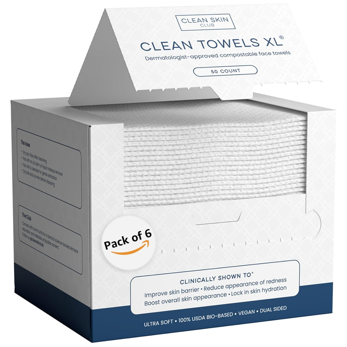 Clean Skin Club Clean Towels XL®, 100% USDA Biobased Face Towel, Disposable Face Towelette, Eczema