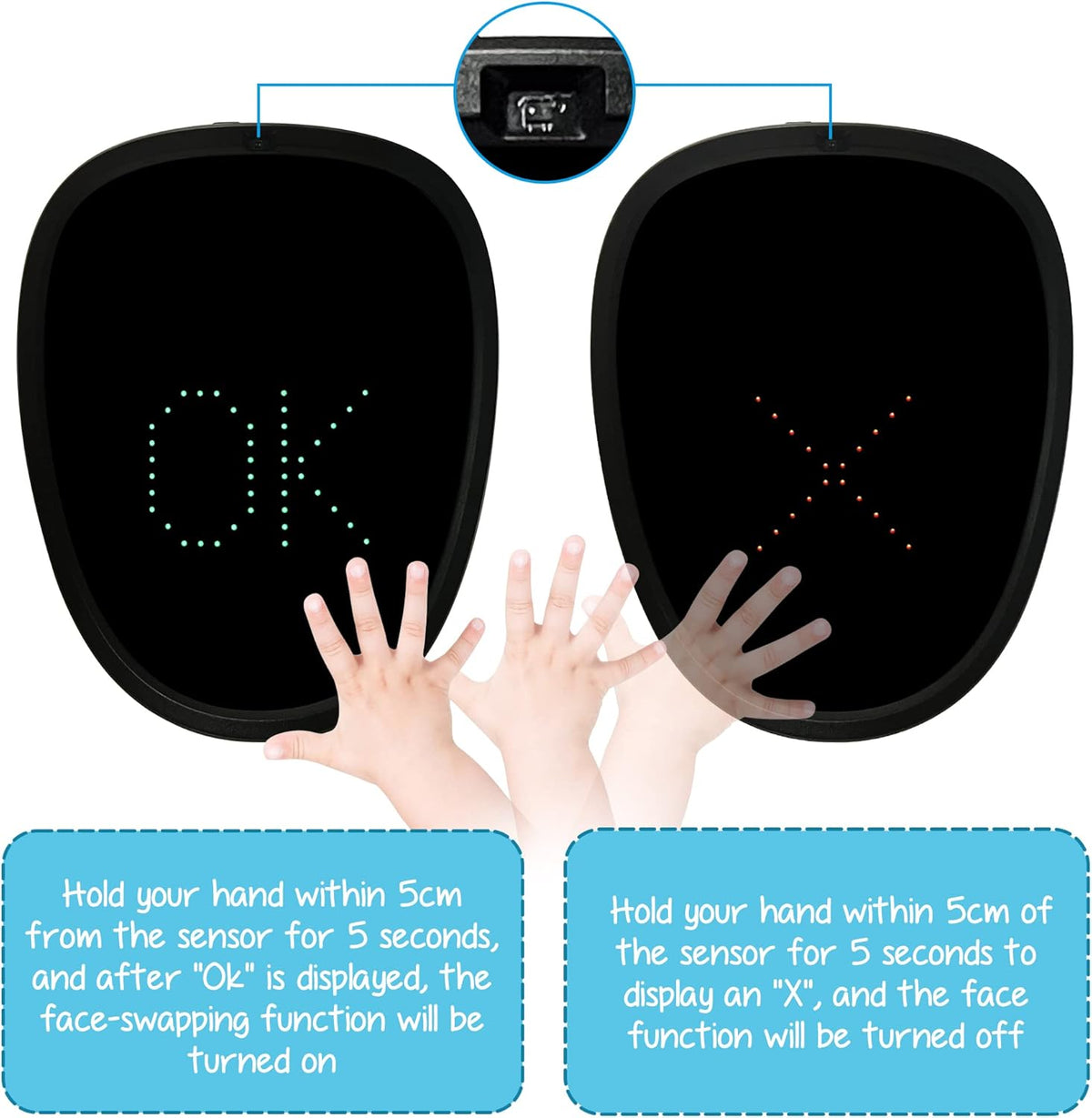 Depointer Life Led Mask with Gesture Sensing,Unisex LED Lighted Face Transforming Mask for Costume