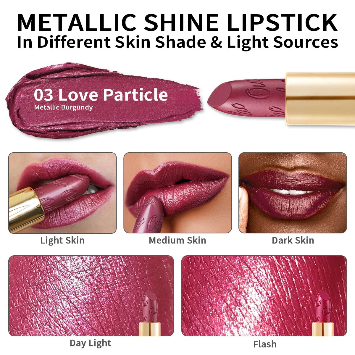 Oulac Burgundy Lipstick for Women with Metallic 3D Shine Lightweight Hydrating Formula, High Impact