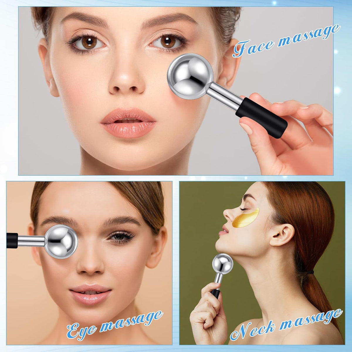Baderke 2 Pcs Ice Globes for Face Stainless Steel Cooling Globes Unbreakable Cooling Roller Women