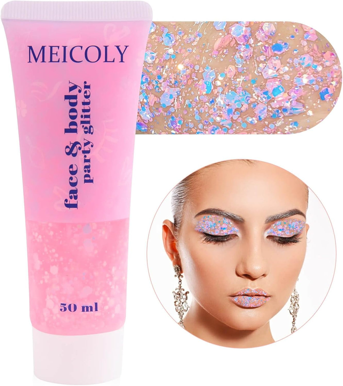 MEICOLY Chameleon Baby Pink Body Glitter,Pink Turn to Purple Face Glitter Paint,Color Changing